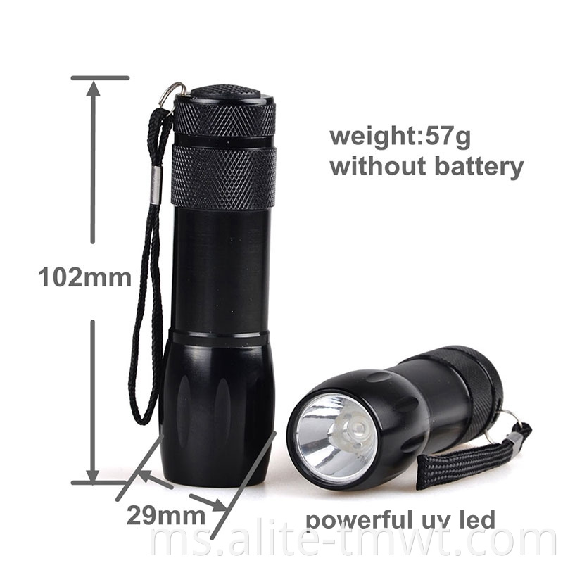 Amazon Hot Ultraviolet Black Light 365 Nm Lampu suluh UV untuk Pengesanan Emerald